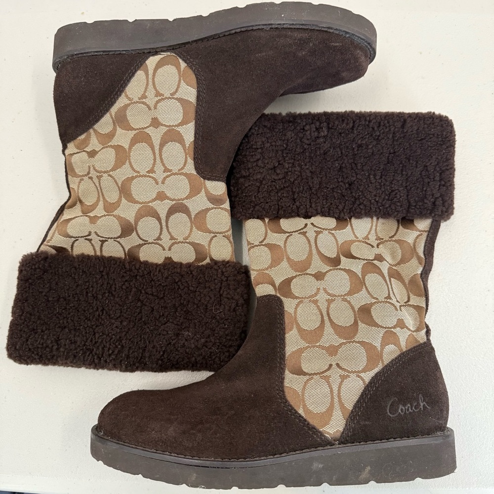 Coach Kally Signature Logo‎ Canva & Suede Boots Women Size 8.5B - Picture 7 of 16